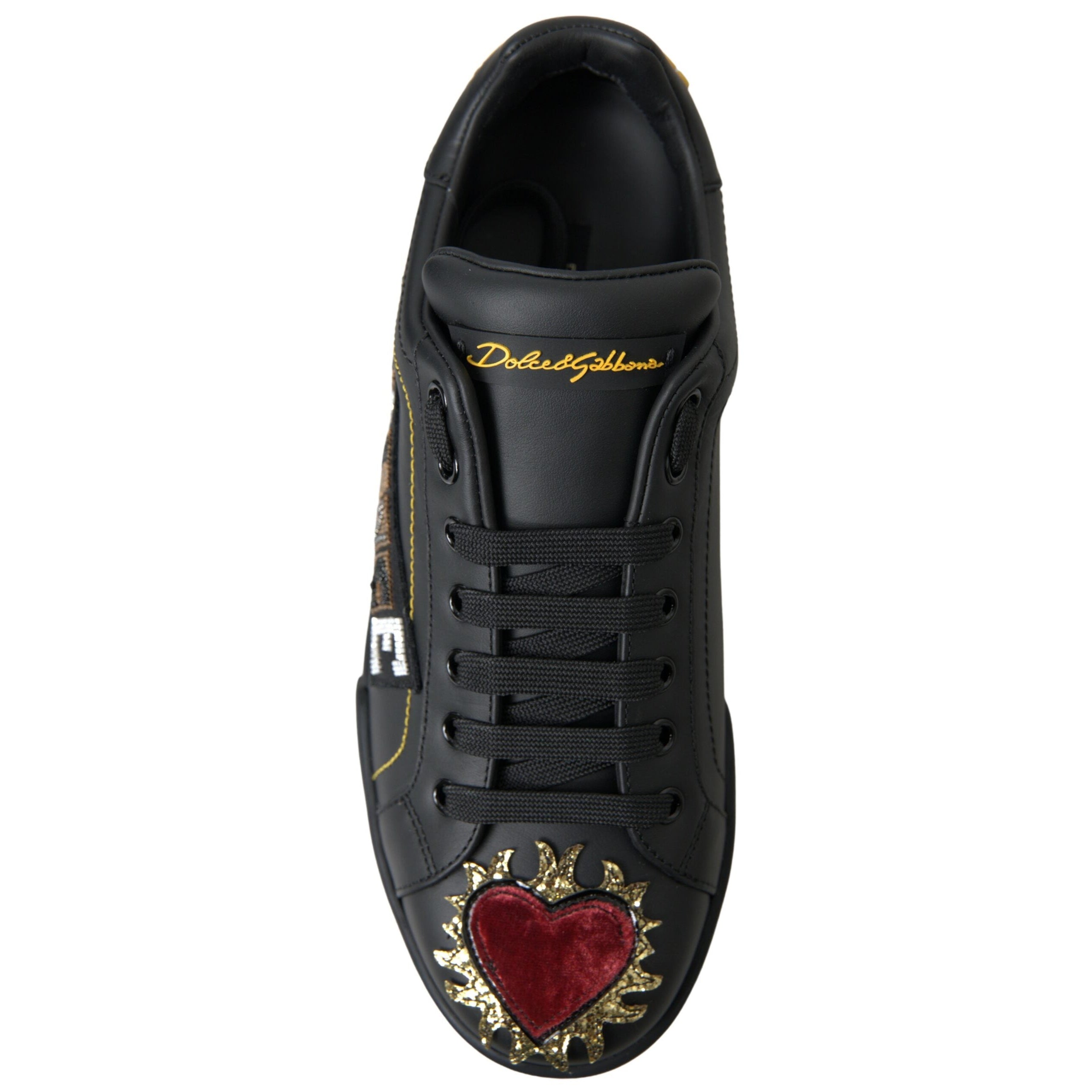 Dolce & Gabbana Elegant Portofino Leather Sneakers - Black Multicolor