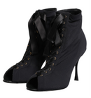 Dolce & Gabbana Black Stiletto Heels Lace Up Boots Shoes