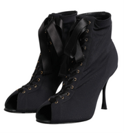 Dolce & Gabbana Black Stiletto Lace-Up Ankle Boots