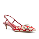 Valentino Garavani Red & Beige Toile Iconographe Pumps