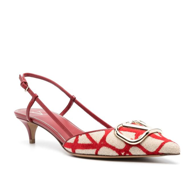 Valentino Garavani Red & Beige Toile Iconographe Pumps
