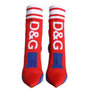 Dolce & Gabbana Red Blue Stretch Sock Style Ankle Boots Logo Shoes