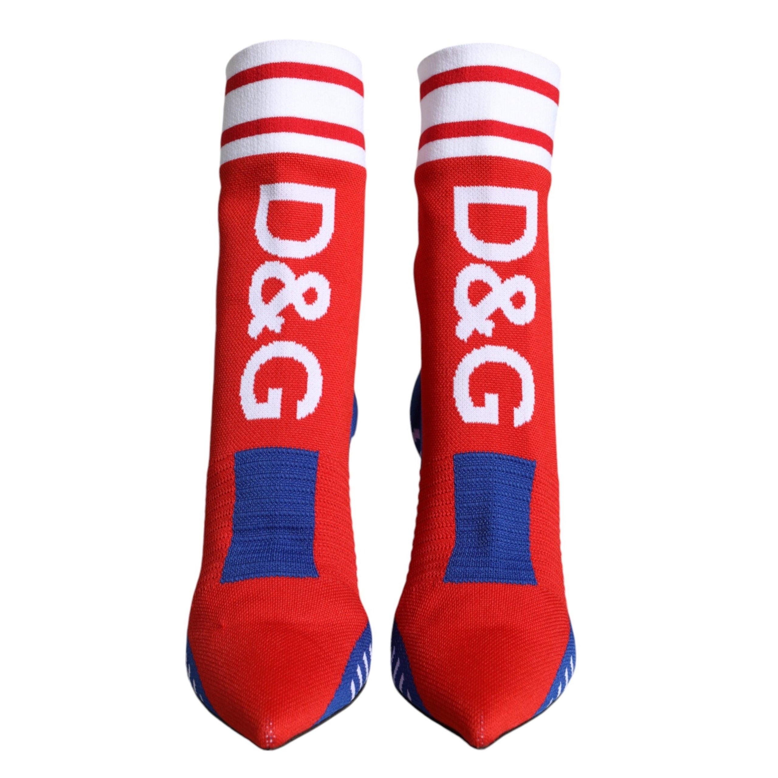 Dolce & Gabbana Red Blue Stretch Sock Style Ankle Boots Logo Shoes