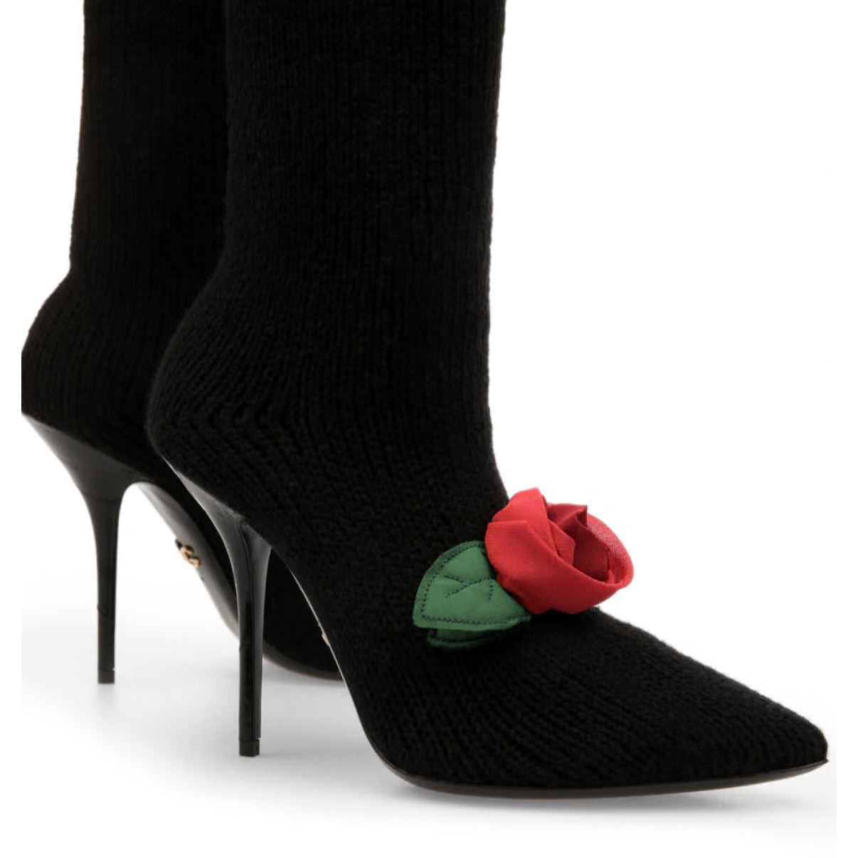 Dolce & Gabbana Black Stiletto Booties with Rose Detail