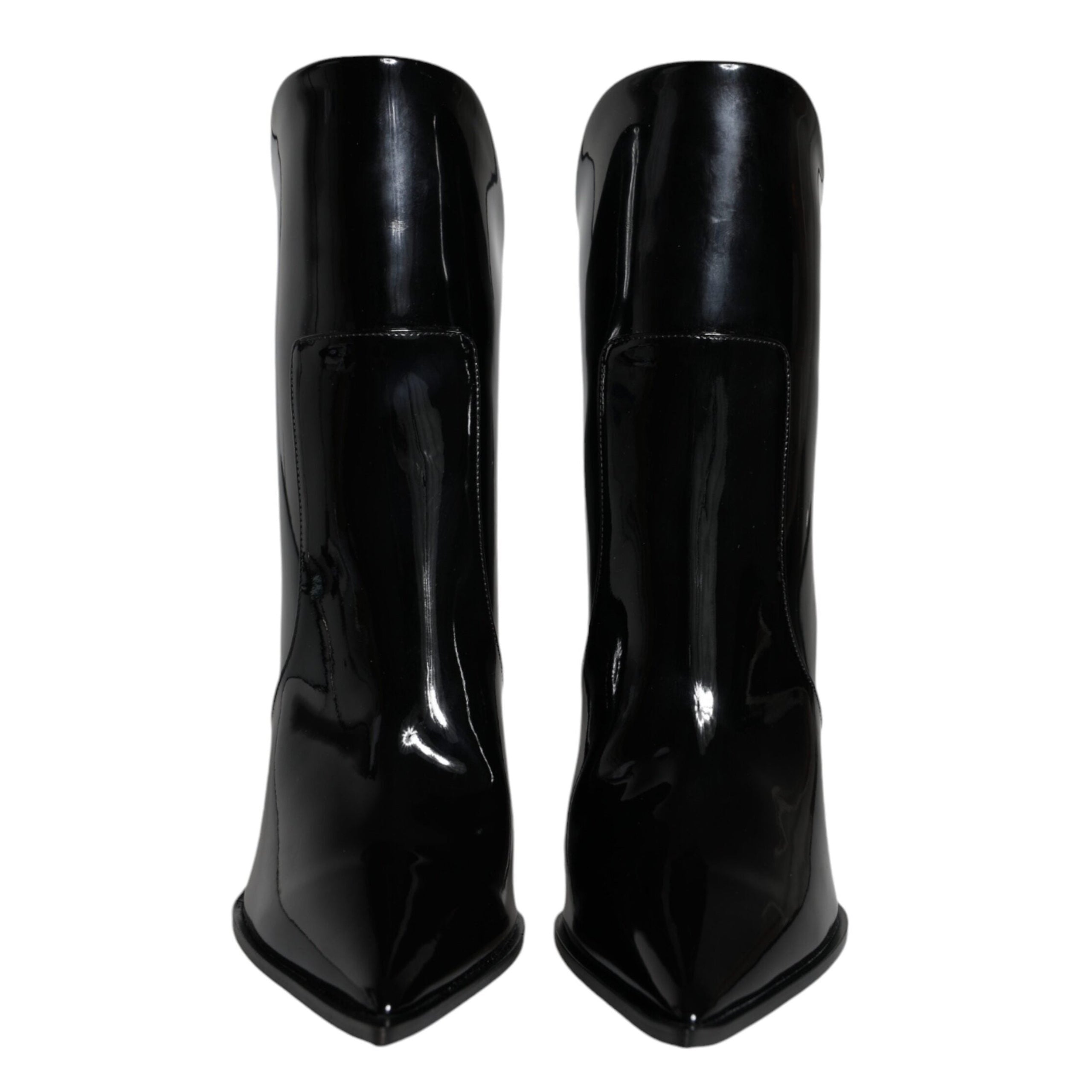 Dolce & Gabbana Black Patent Leather Pointed Ankle Boots Shoes