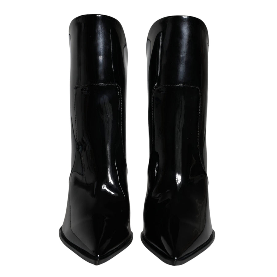 Dolce & Gabbana Black Patent Leather Pointed Ankle Boots