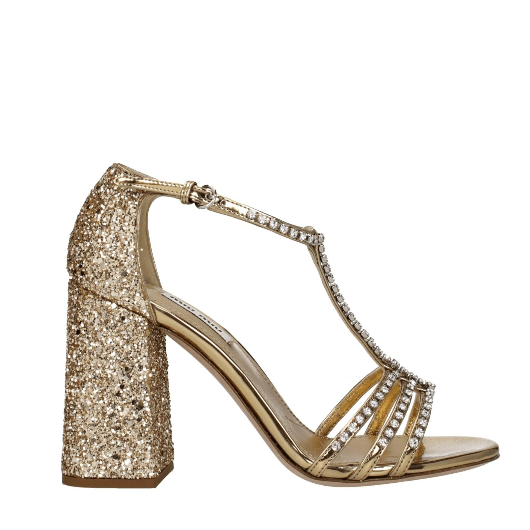 Miu Miu Gold Rhinestone Sandals RUNWAY