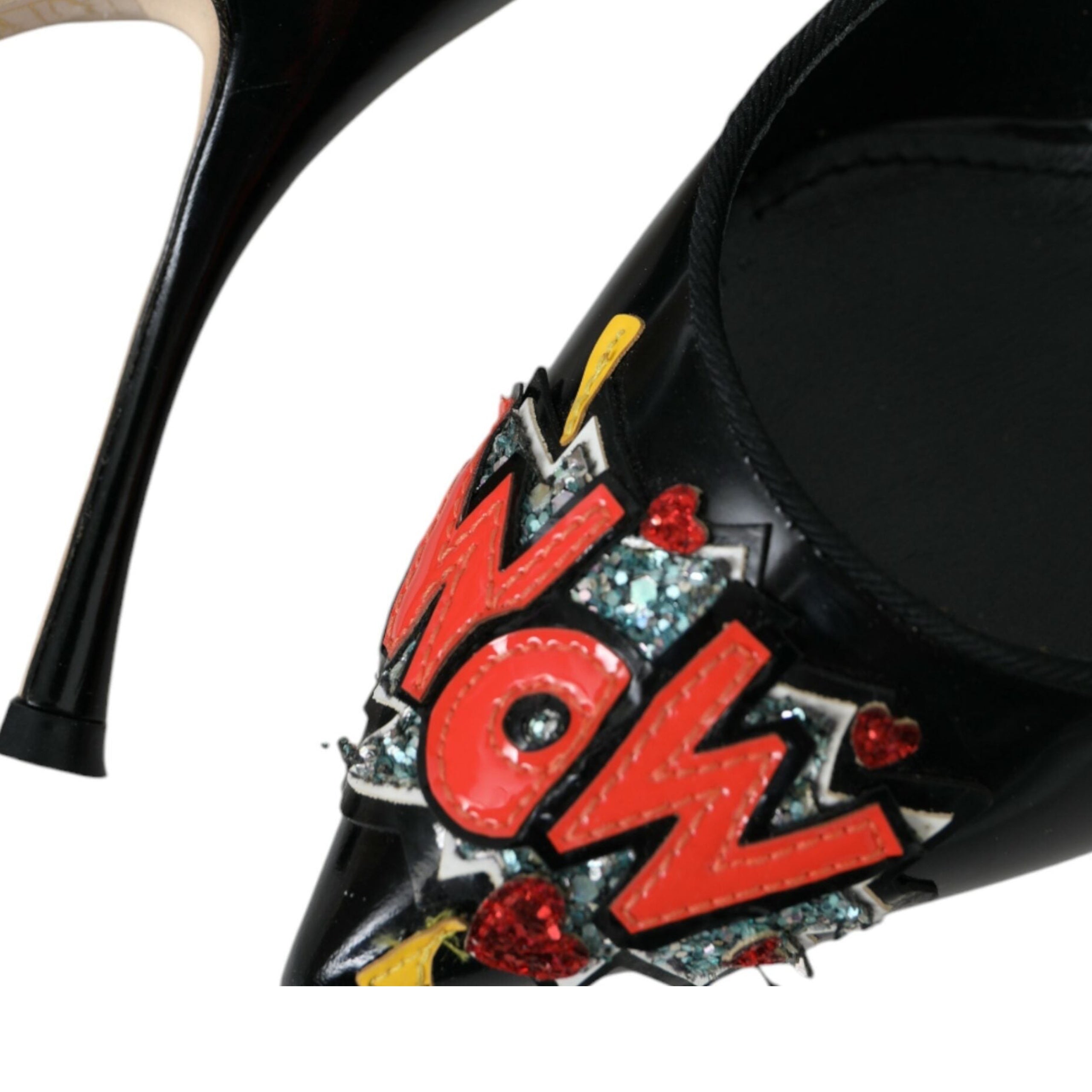 Dolce & Gabbana Black Leather WOW Patch Heels