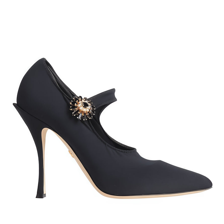 Dolce & Gabbana Black Mary Jane Sock Pumps with Crystal Detail