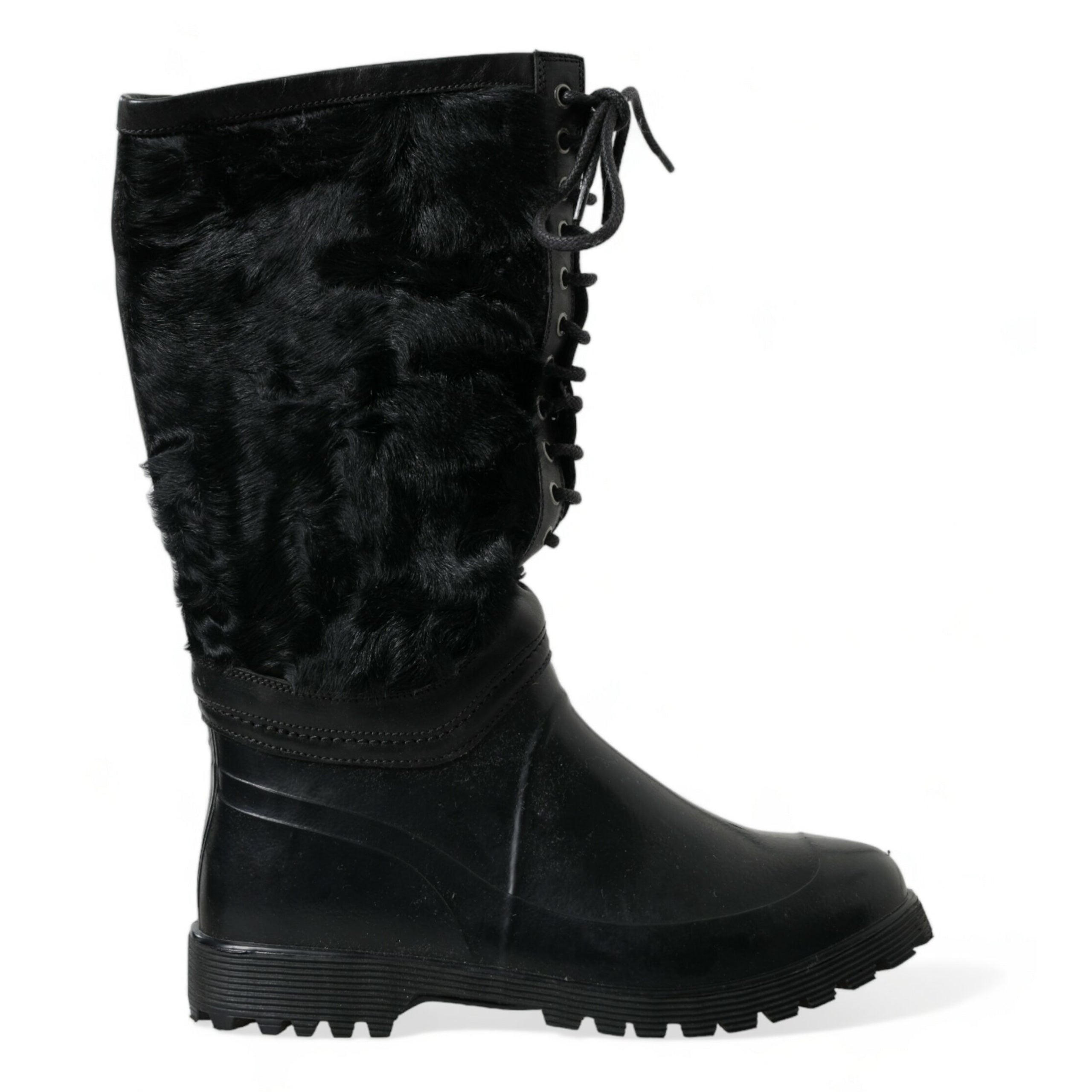 Dolce & Gabbana Lace Up Shearling Rain Boots