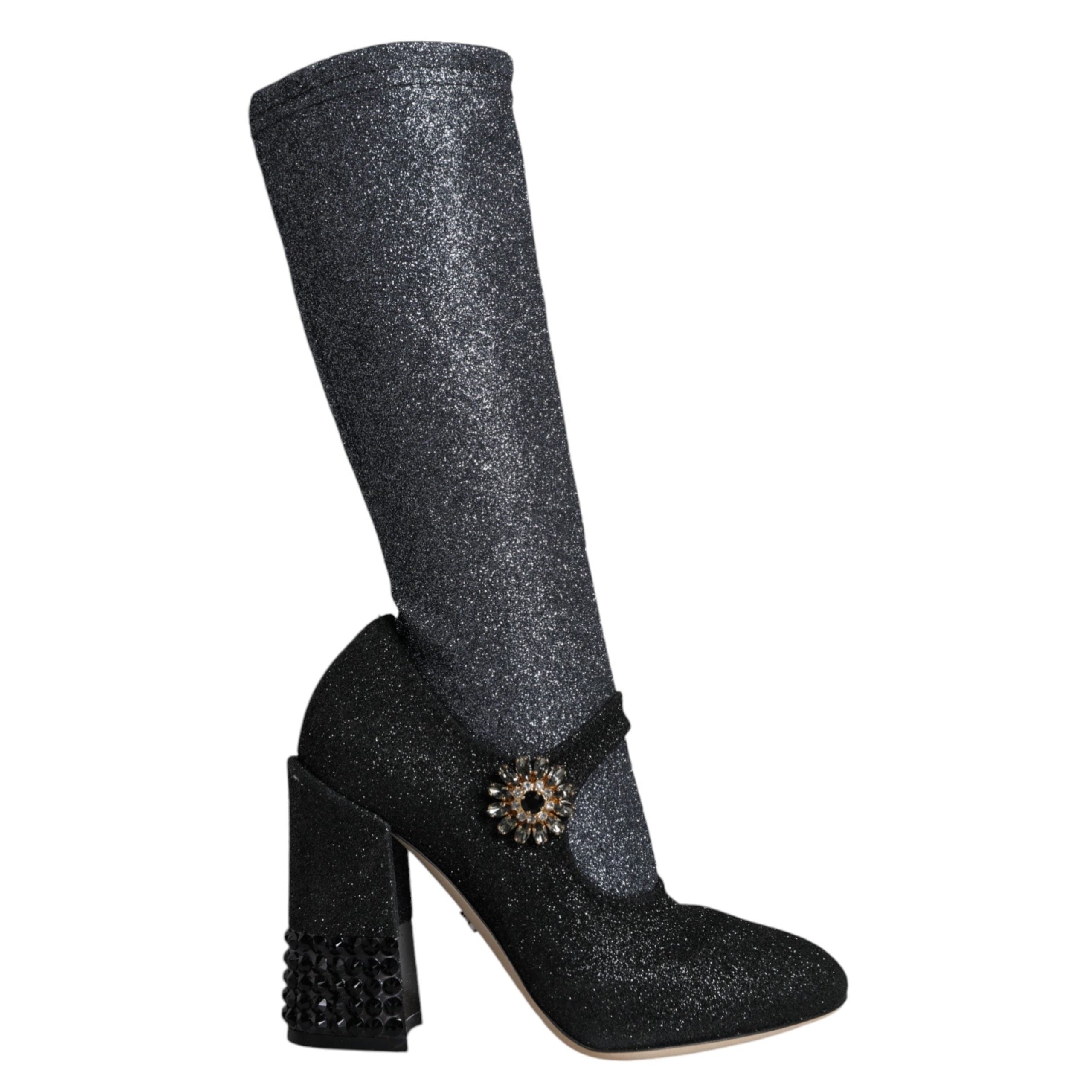 Dolce & Gabbana Black Crystal Mary Janes Booties Shoes