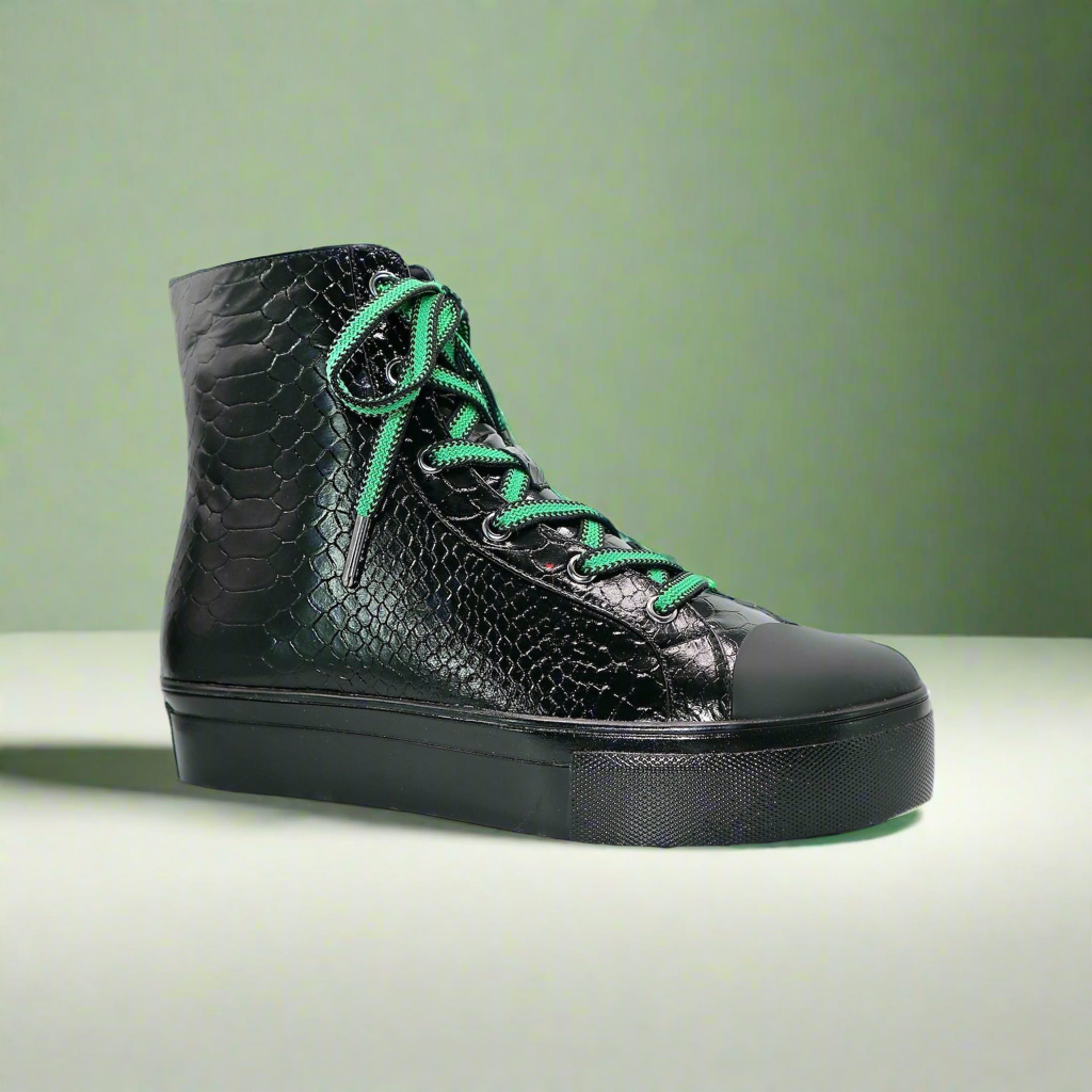 Michaela V Lucra Italian leather black sneakers - sole and bottom detail