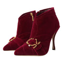 Dolce & Gabbana Dark Red Velvet Devotion Buckle Boots