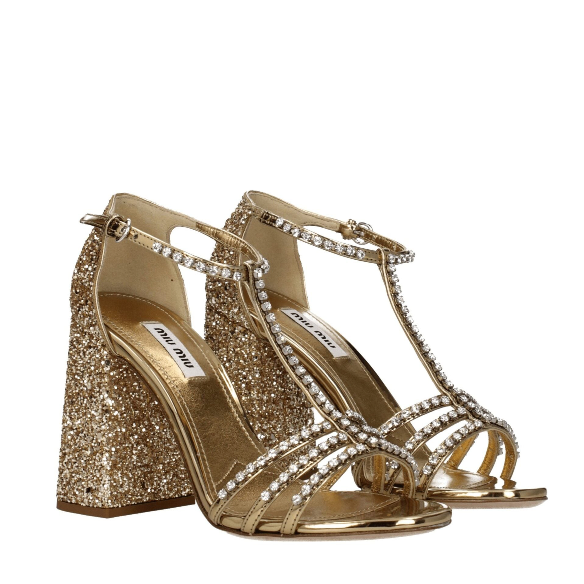 Miu Miu Gold Rhinestone Sandals RUNWAY