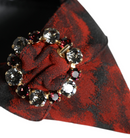 Dolce & Gabbana Black Red Floral Crystal Heel Slingback Shoes