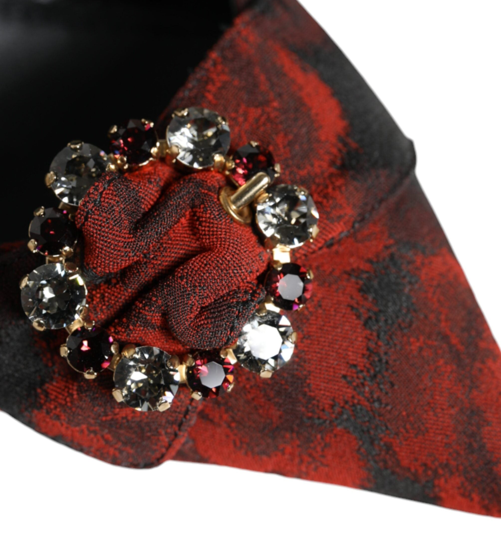 Dolce & Gabbana Black Red Floral Crystal Heel Slingback Shoes