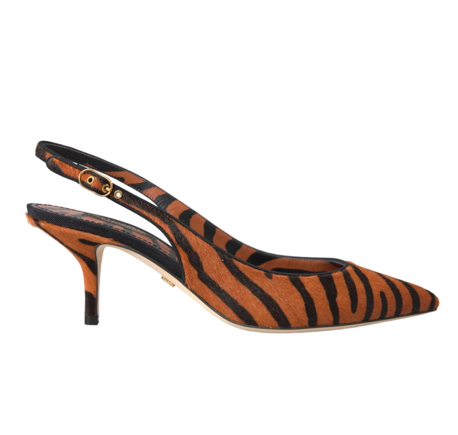 Dolce & Gabbana Black & Orange Zebra Pony Hair Slingbacks
