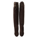 Dolce & Gabbana Studded Suede Knee High Boots in Brown