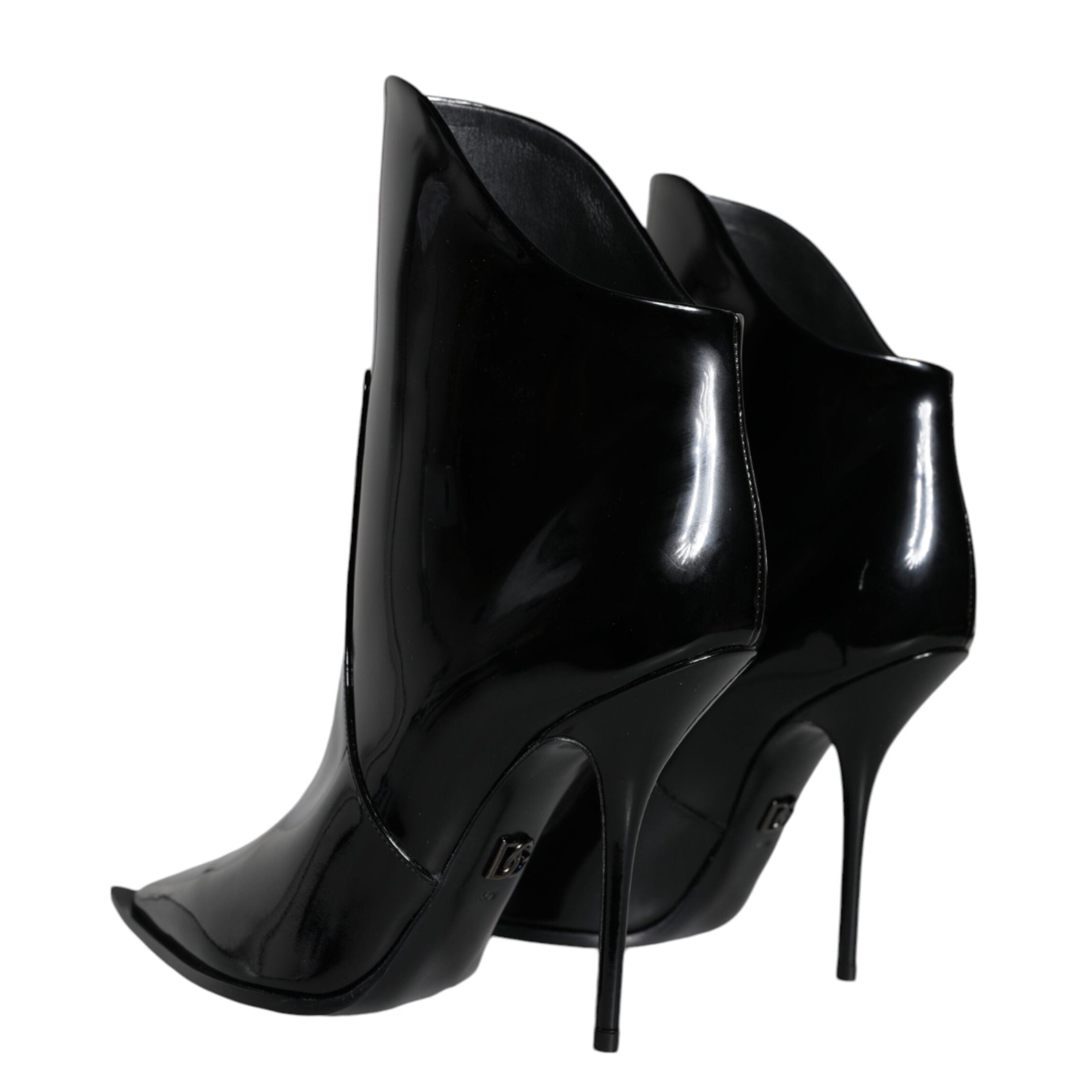 Dolce & Gabbana Black Patent Leather Pointed Ankle Boots Shoes