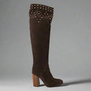 Dolce & Gabbana Studded Suede Knee High Boots in Brown