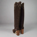 Dolce & Gabbana Studded Suede Knee High Boots in Brown