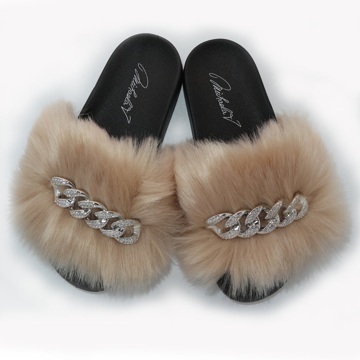 Michaela V Pupa tan slip-on slippers - side profile