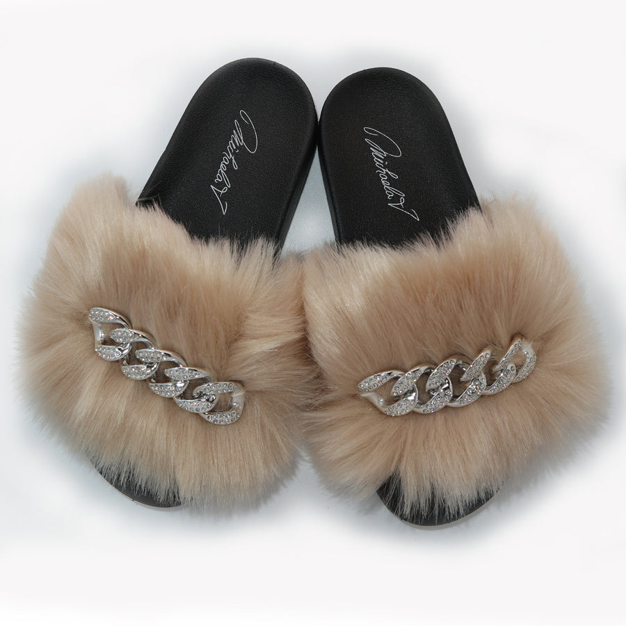 Michaela V Pupa tan slip-on slippers - side profile