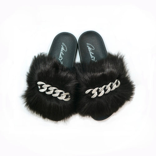 Michaela V Pupa black slip-on slippers - side profile