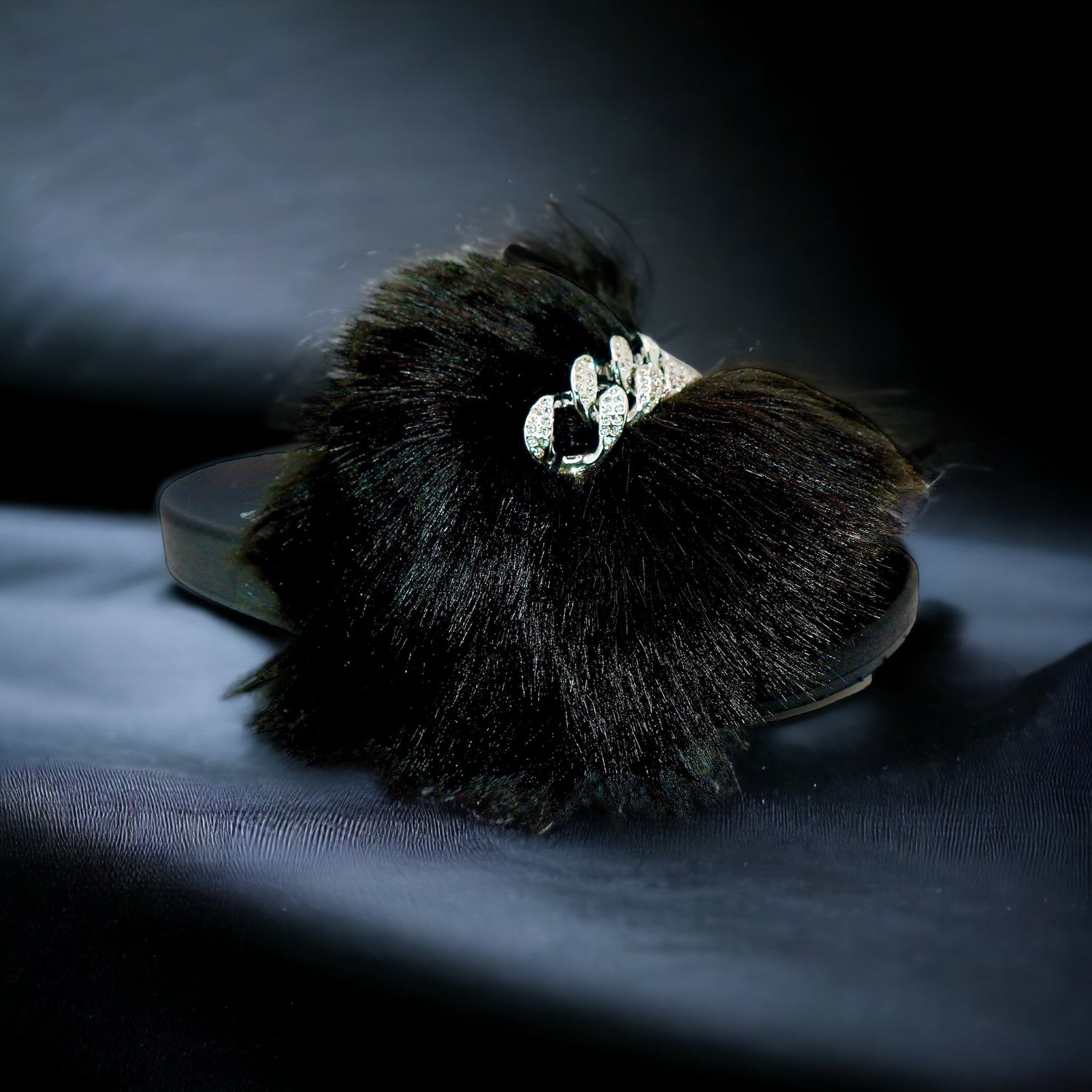 Michaela V Pupa black slippers - pair flat lay