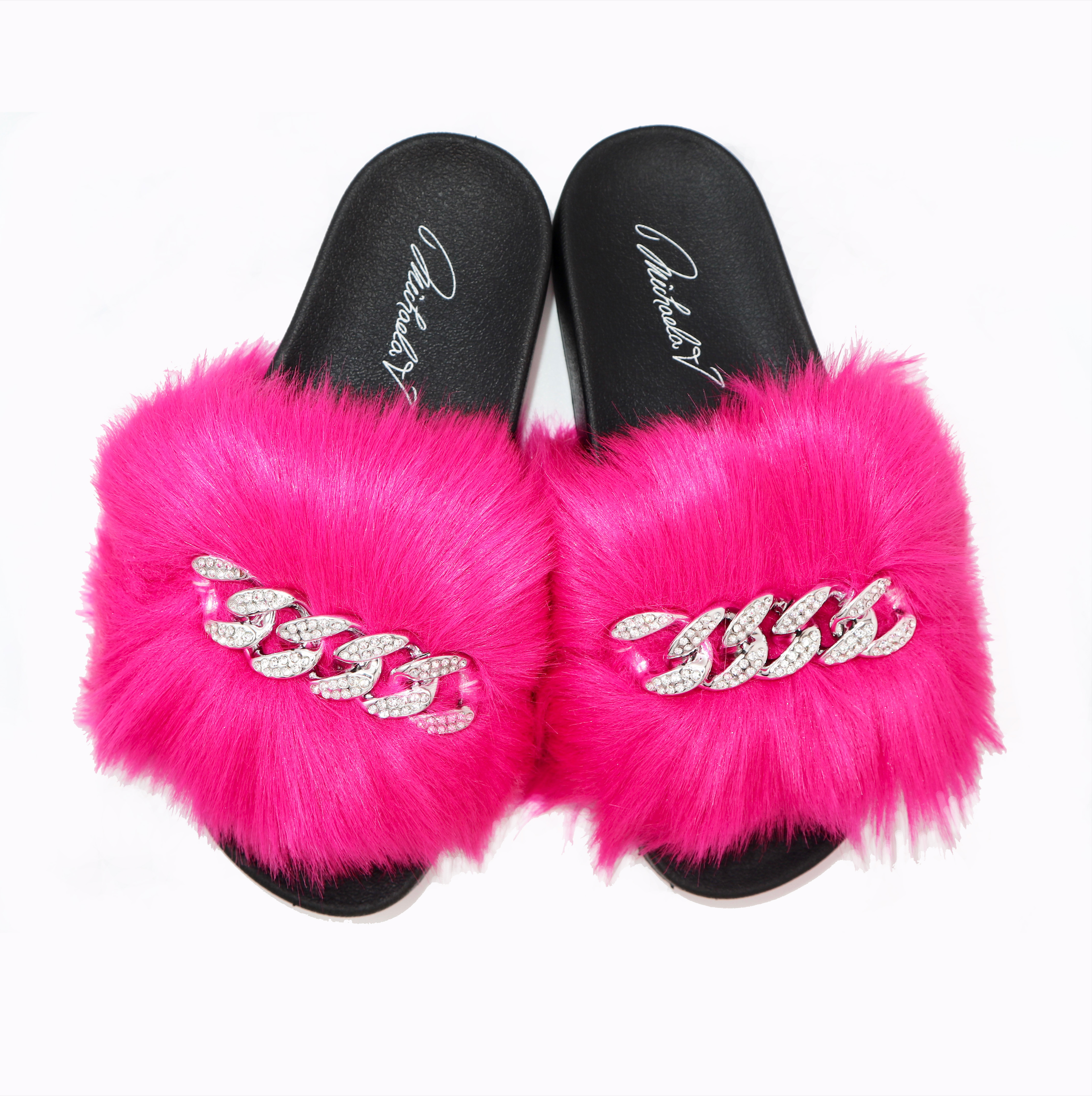 Faux Fur Slides, Hot Pink